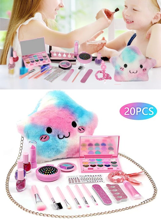 تابيت مجموعة مكياج للبنات - 20 قطعة، قابلة للغسل، غير سامة، مع حقيبة مستحضرات تجميل أميرة لطيفة، ألعاب مكياج مناسبة للفتيات من عمر 4 إلى 9 سنوات - Image 1